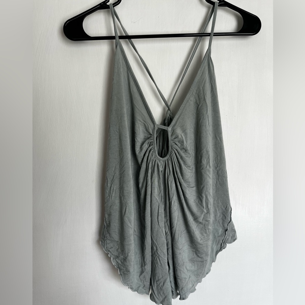Free People Sage Green Gathered Top
